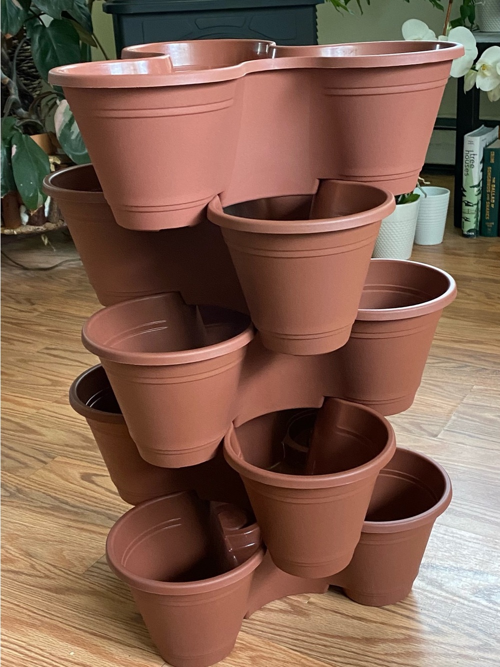 Stackable Brown Plastic Herb & Flower Planter Tower
